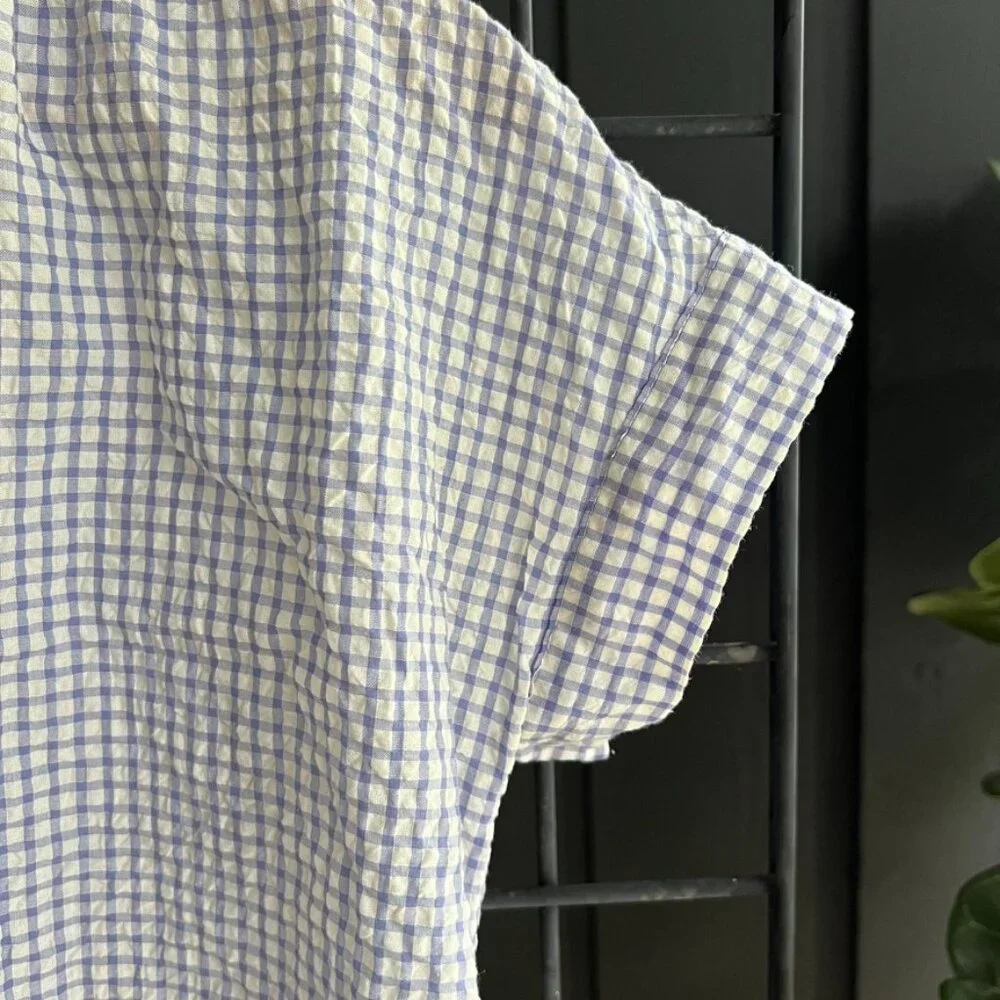 XXS - Madewell - Short Sleeve Button Down - Checkered/Plaid - White/Blue - Picture 3 of 5